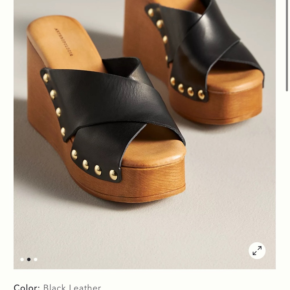 Anthropologie Black Leather Platform Sandals